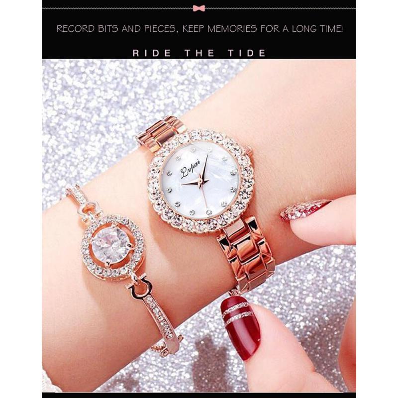 Bracelet Watches Set For Women Fashion Geometric Bangle Quartz Clock Ladies Wrist Watch