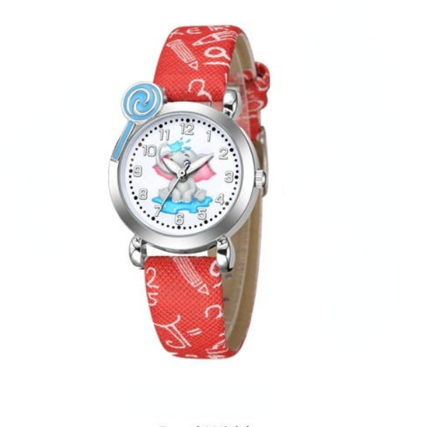 Elephant Pattern Silver Shell Digital Face Kid's Watch and Necklace