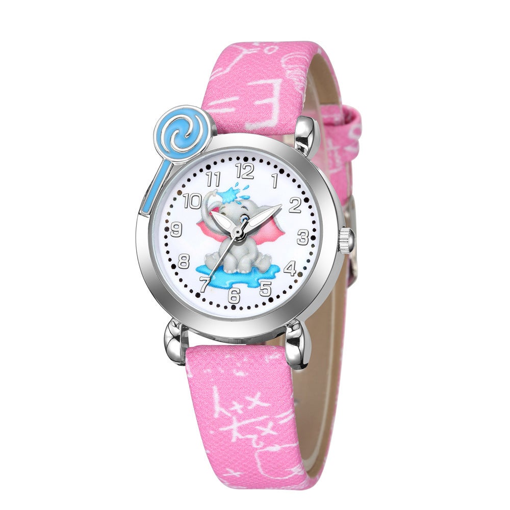 Elephant Pattern Silver Shell Digital Face Kid's Watch and Necklace
