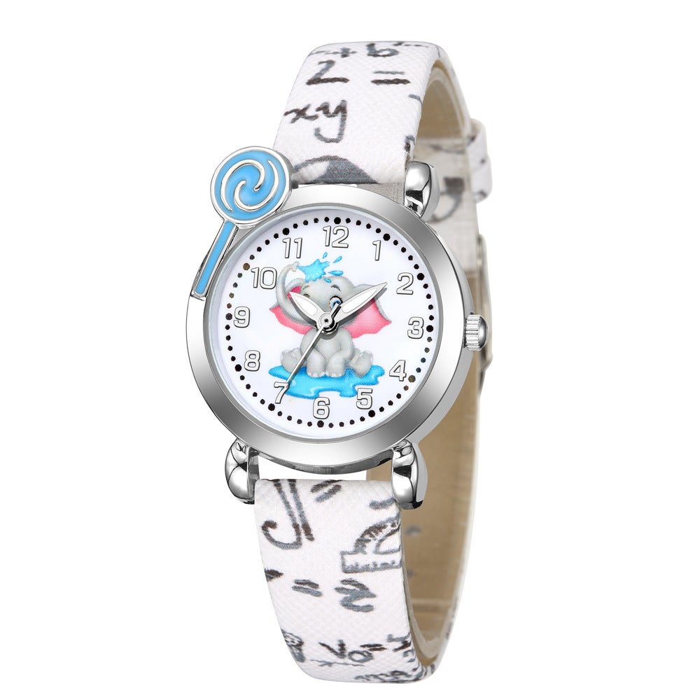 Elephant Pattern Silver Shell Digital Face Kid's Watch and Necklace