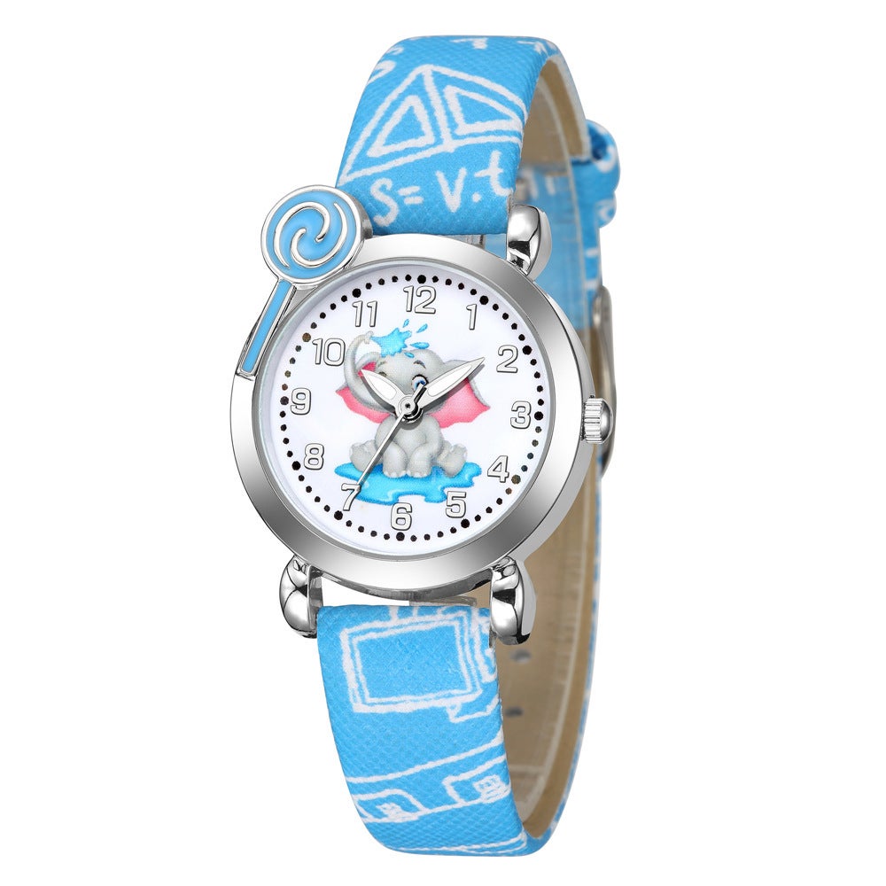 Elephant Pattern Silver Shell Digital Face Kid's Watch and Necklace