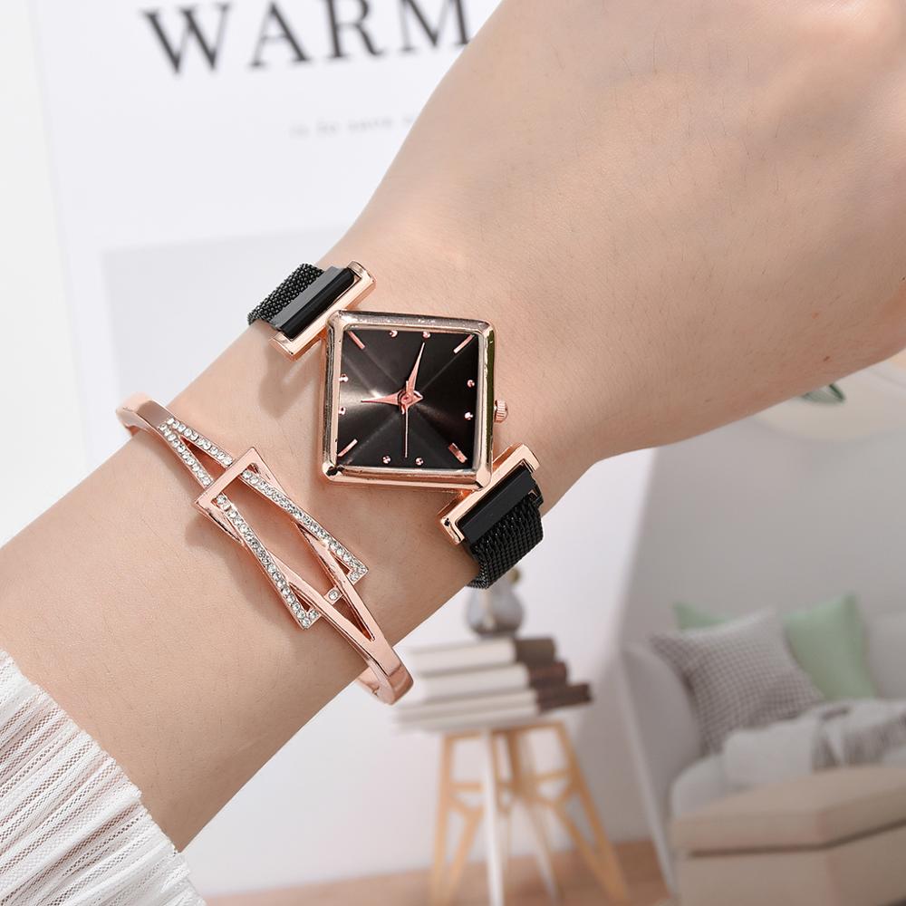 Women Square Watch Luxury Ladies Quartz Magnet Buckle Gradient Color Watches