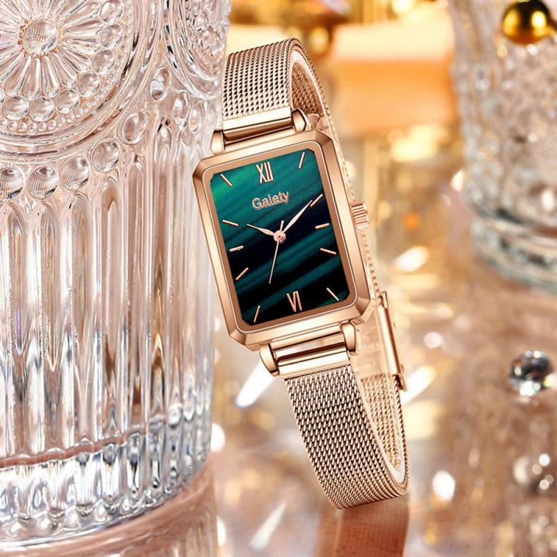 Luxury Women Square Green Dial Bracelet Watches For Women