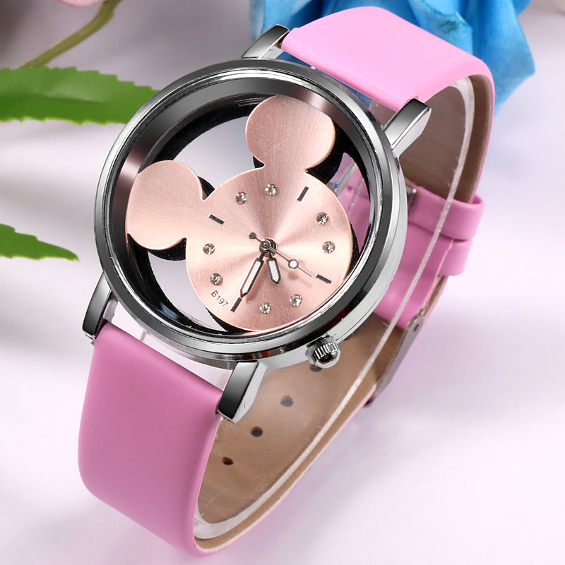 Fashion Lovely Cartoon Kids Watch Leather Belt Crystal Luxury Women Girl Quartz Watches Children Watch