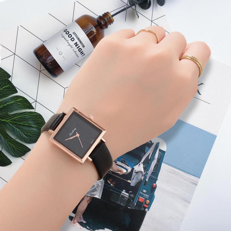 Simple Fashion Watch Square Pu Strap Women's Quartz Watches