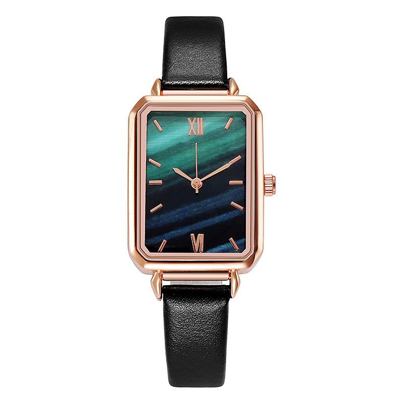 Women's Watch Peacock Green Small Square Simple Casual Watch Leather Belt Watch for Women