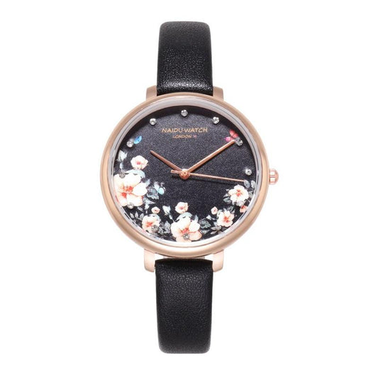 Floral Style Fashion Women's Watches Leather Belt Flower Printing Ladies Watch