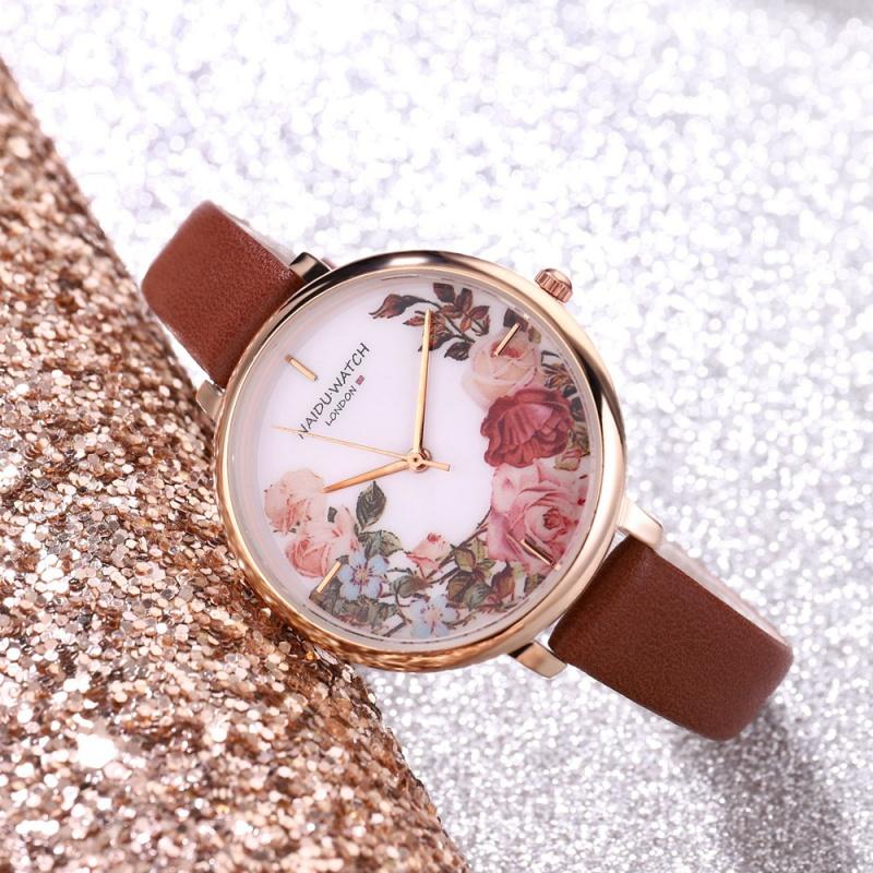 Floral Style Fashion Women's Watches Leather Belt Flower Printing Ladies Watch