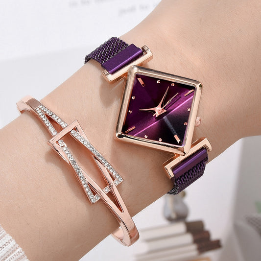 Women Square Watch Luxury Ladies Quartz Magnet Buckle Gradient Color Watches