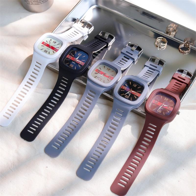 Unisex Fashion Watches Square Silicon Quartz Wristwatches Sport Clock