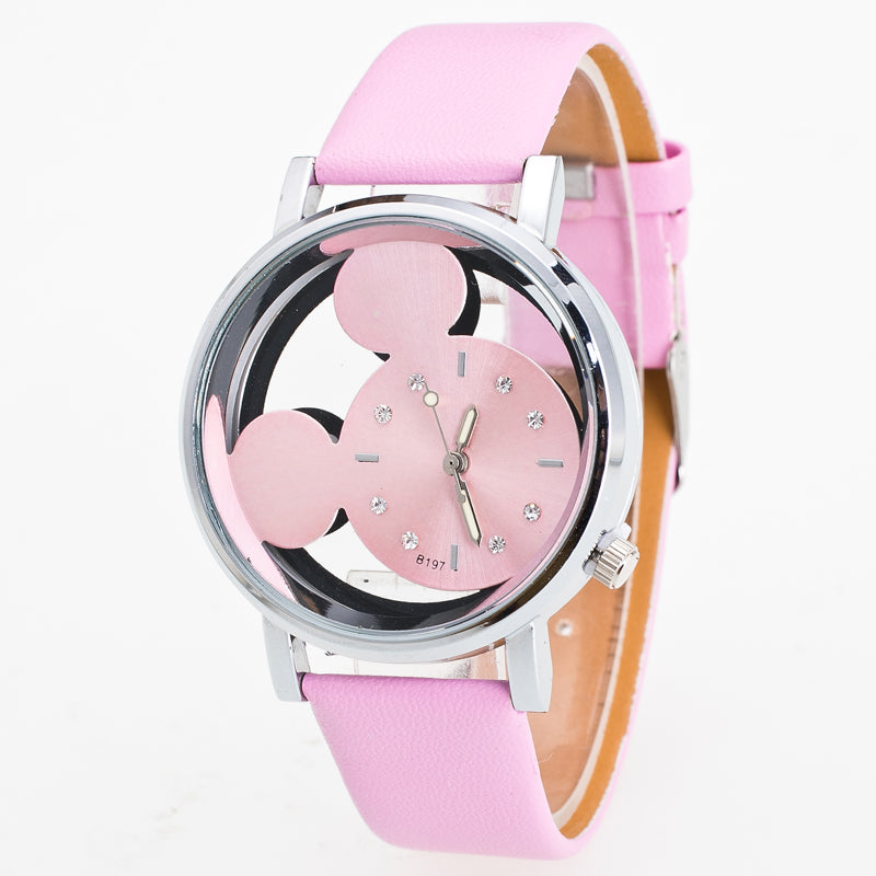 Fashion Lovely Cartoon Kids Watch Leather Belt Crystal Luxury Women Girl Quartz Watches Children Watch