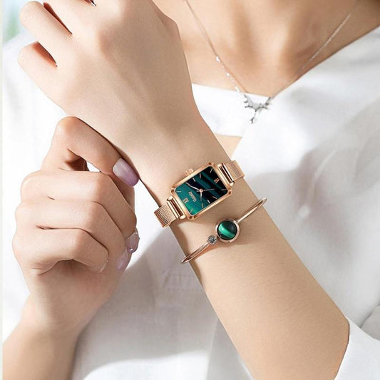 Luxury Women Square Green Dial Bracelet Watches For Women