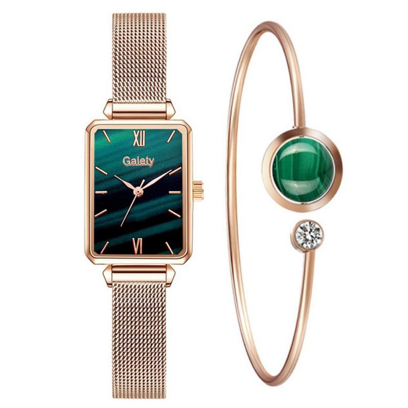 Luxury Women Square Green Dial Bracelet Watches For Women