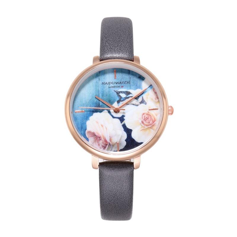 Floral Style Fashion Women's Watches Leather Belt Flower Printing Ladies Watch