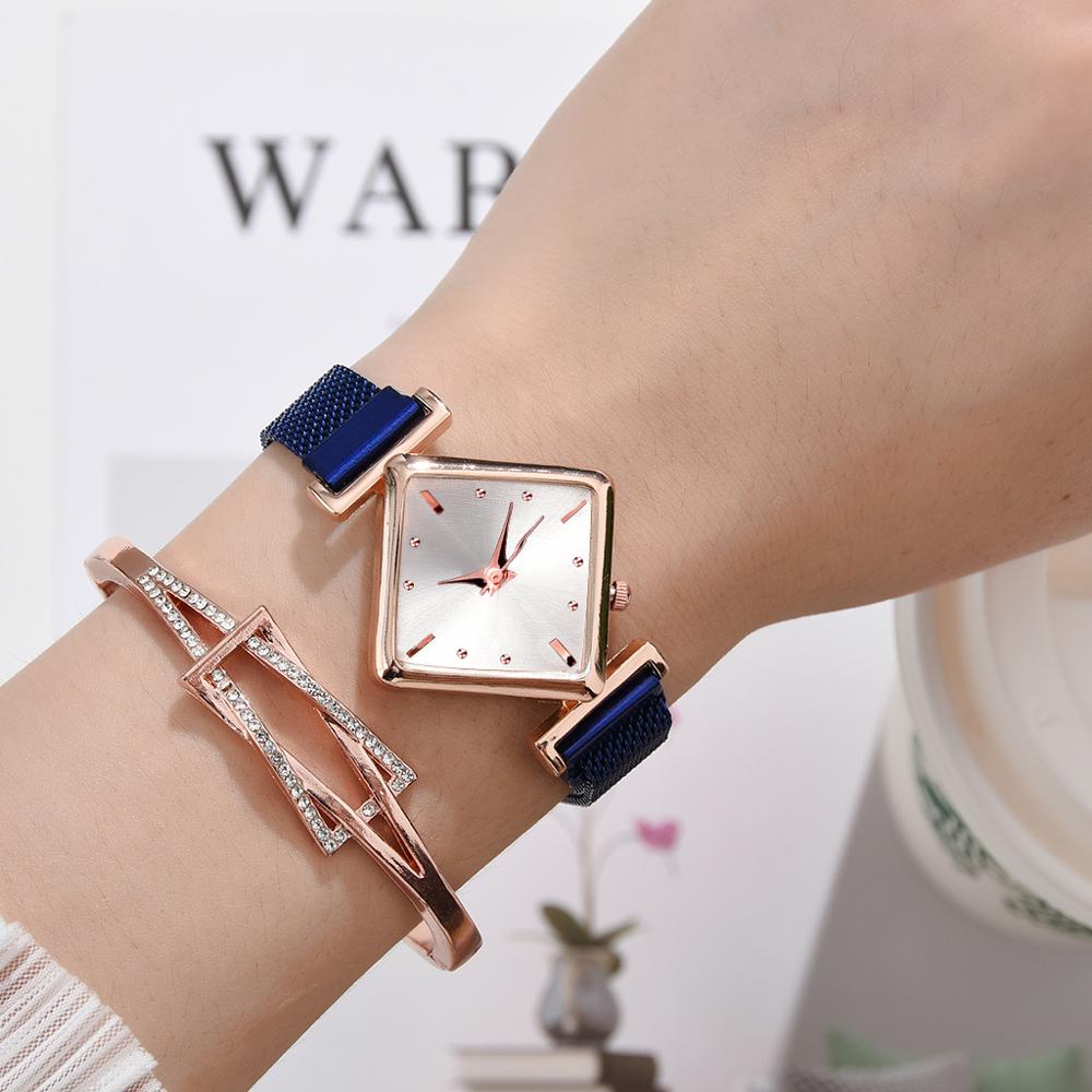 Women Square Watch Luxury Ladies Quartz Magnet Buckle Gradient Color Watches