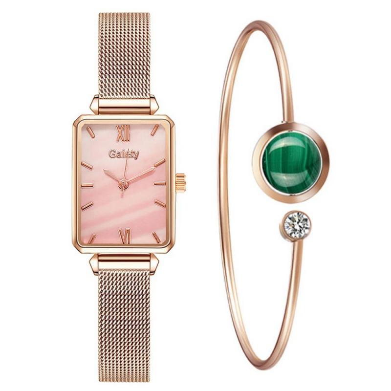 Luxury Women Square Green Dial Bracelet Watches For Women