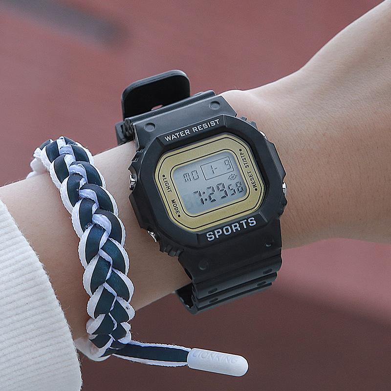 LED Electronic Watches Multi-Functional Luminous Sports Waterproof Square Watch for Male and Female Students