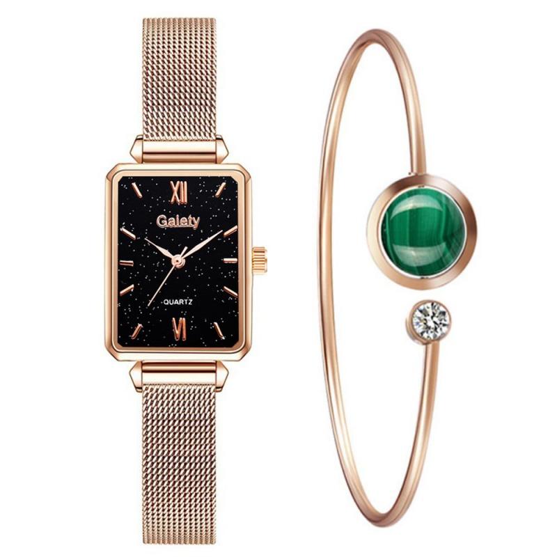 Luxury Women Square Green Dial Bracelet Watches For Women