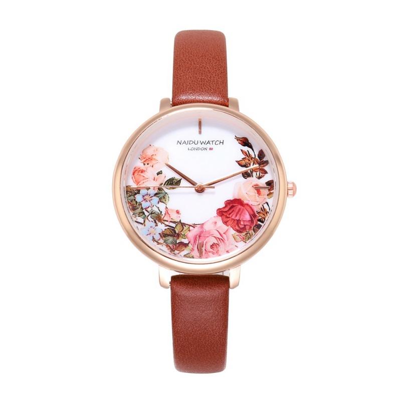 Floral Style Fashion Women's Watches Leather Belt Flower Printing Ladies Watch