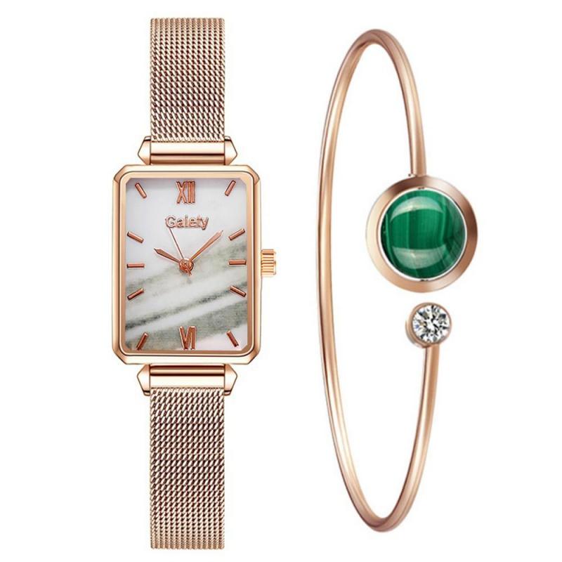 Luxury Women Square Green Dial Bracelet Watches For Women