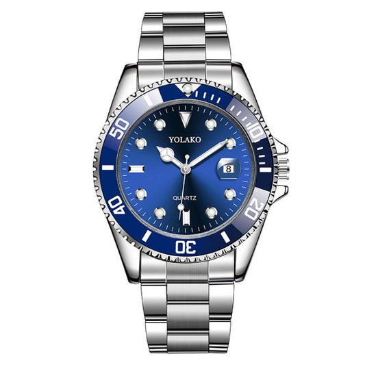 Yolako Green Watch for Men Calendar Steel Strap Quartz Men's Wrist Watches