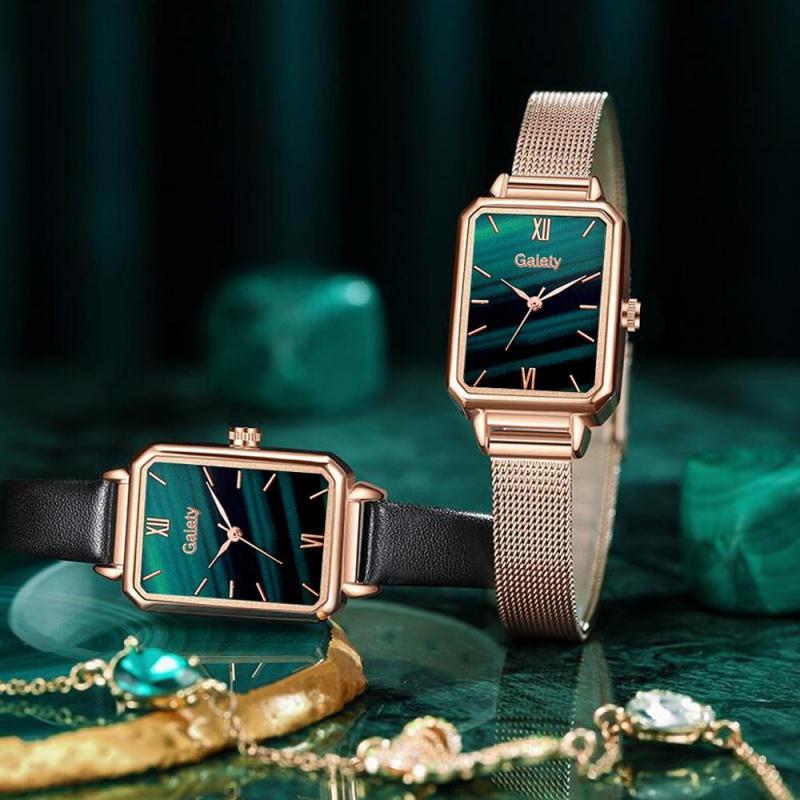 Luxury Women Square Green Dial Bracelet Watches For Women