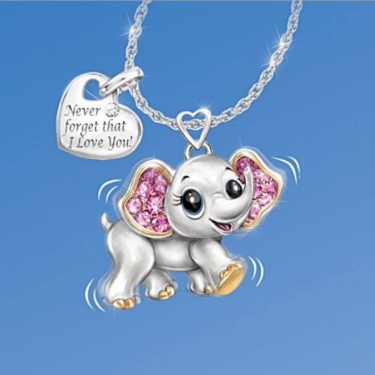Elephant Pattern Silver Shell Digital Face Kid's Watch and Necklace