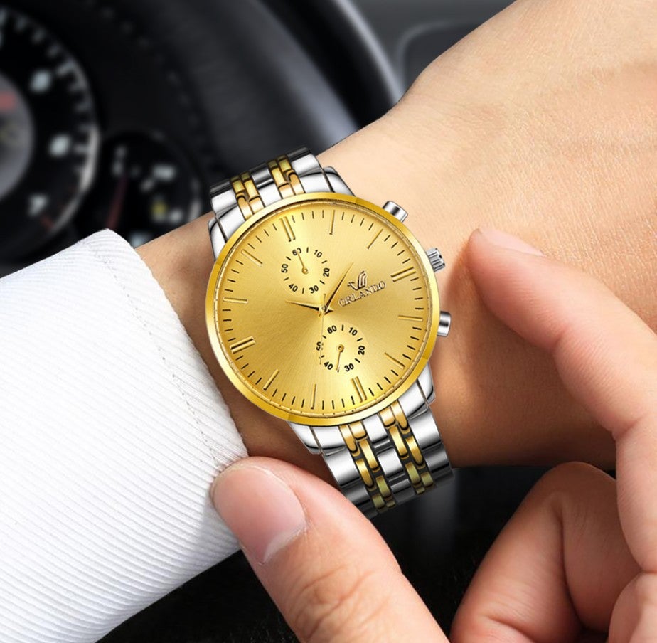 Gold Men's Steel Belt Business Watch Fashion Luxury Quartz Wristwatches